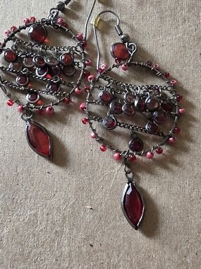 Red Dangle Hoop Earrings NEW